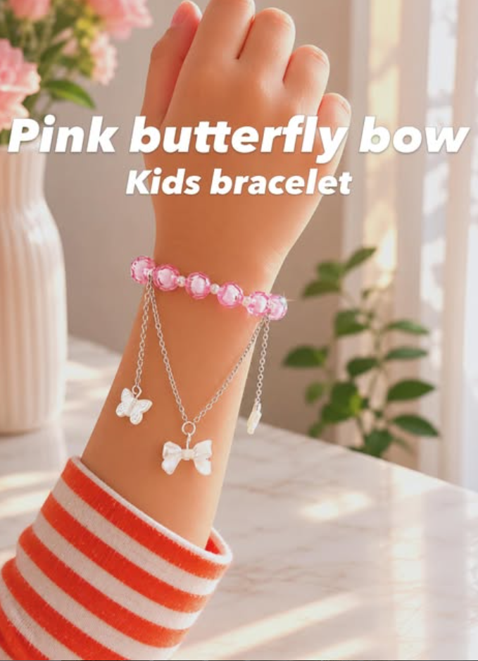 Pink Butterfly bow Kids Bracelet