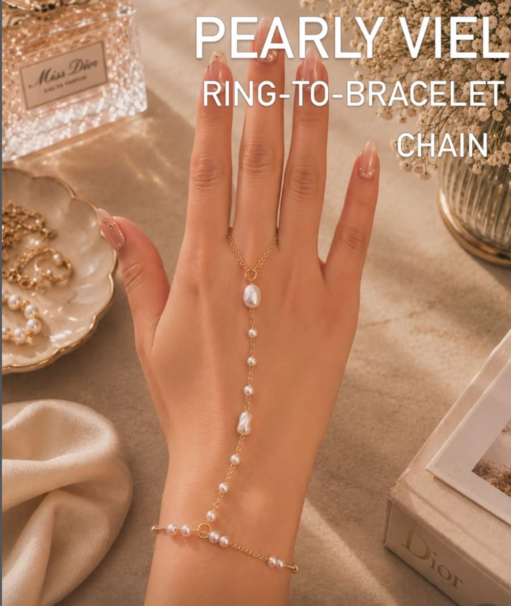 Pearly Viel Ring-To-Bracelet Chain