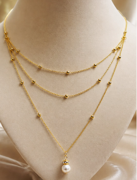 Triple Golden Trifle Necklace